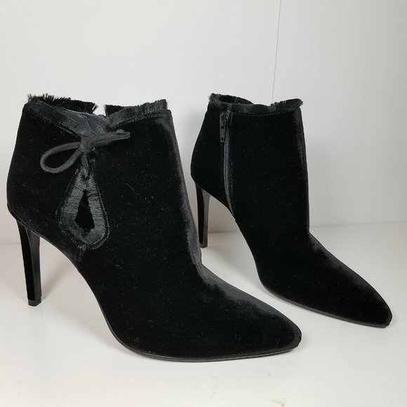 s-l400.jpg Stuart Weitzman women boots Ankle black velour  heels sz 9 new